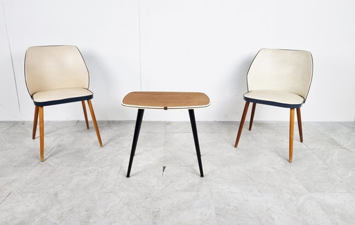 2x Vintage-Sessel mit Tisch, Belgien der 1960er Jahre