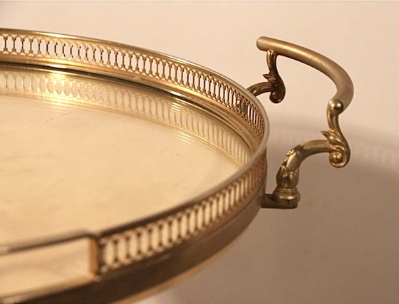 Image 1 of Aldo Tura Barwagen Servierwagen für Spirituosen aus Messing , cremefarbenem Vellum-Ziegenleder