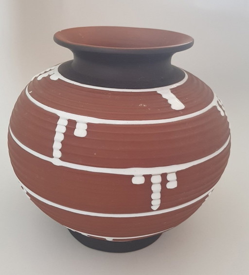 Vase mit braunen Scherben und weißer Laufglasur, 1950er Jahre