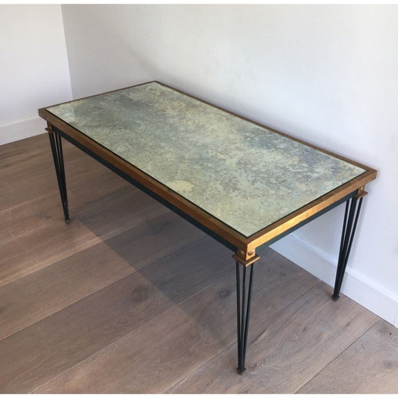 Image 1 of Vintage Couchtisch aus Stahl mit Patina und Vergoldung, 1940