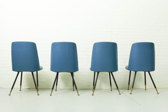 Image 1 of 4x Mid Century Esszimmerstühle mit Messingfüßen, Set