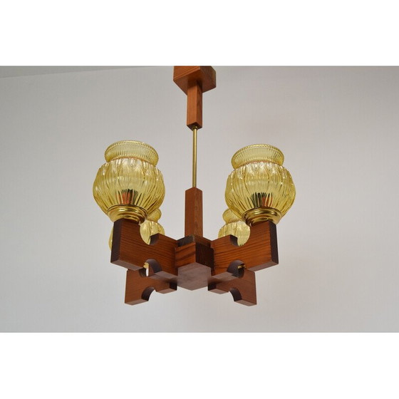 Image 1 of Mid-Century-Kronleuchter aus Glas und Holz, Tschechoslowakei 1980er Jahre