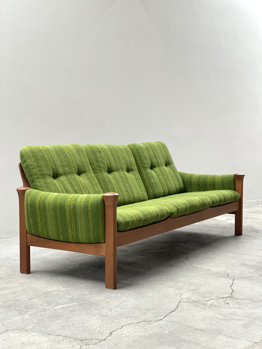 Arne Vodder Für Cado 3-Sitzer Sofa Teak Holz Bouclé Grün 1970er Jahre