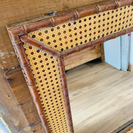 Image 1 of Vintage-Spiegel aus Holz und Schilfrohr