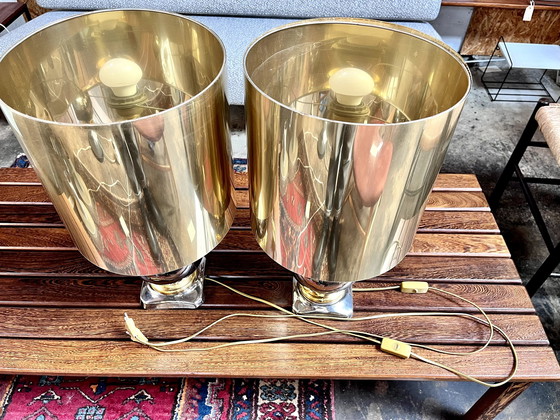 Image 1 of Paar Goldene Keramiklampe, Italien, 1970