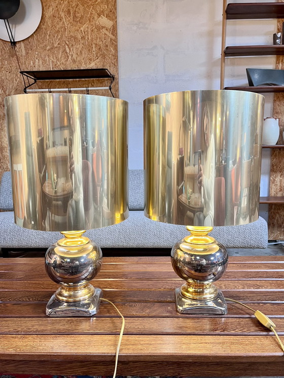 Image 1 of Paar Goldene Keramiklampe, Italien, 1970