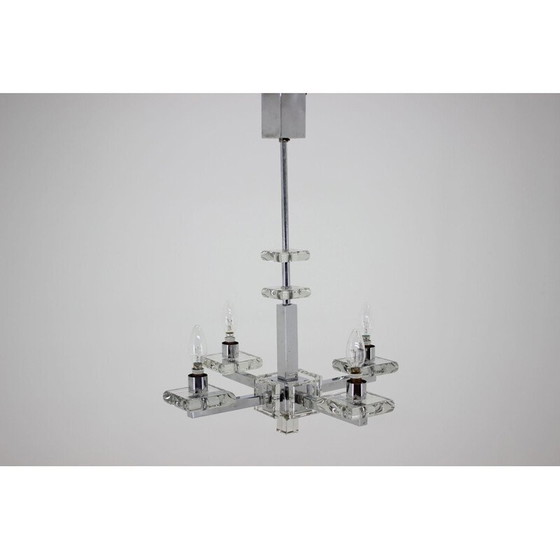 Image 1 of Einzigartiger Bauhaus-Kronleuchter aus Chrom und Glas, 1930er Jahre