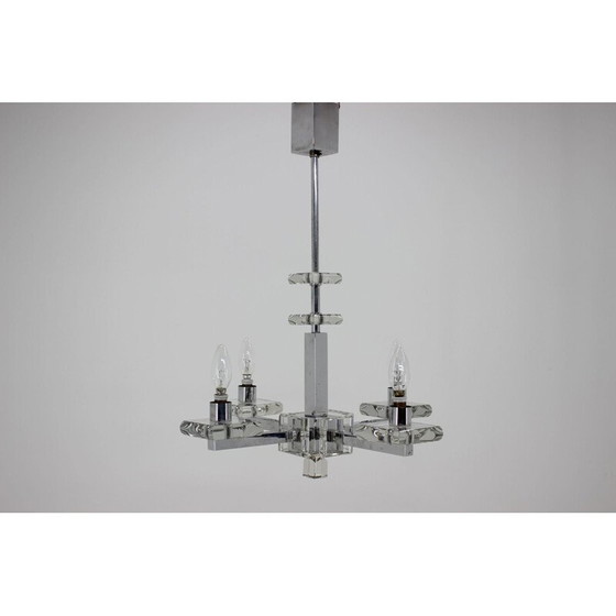 Image 1 of Einzigartiger Bauhaus-Kronleuchter aus Chrom und Glas, 1930er Jahre