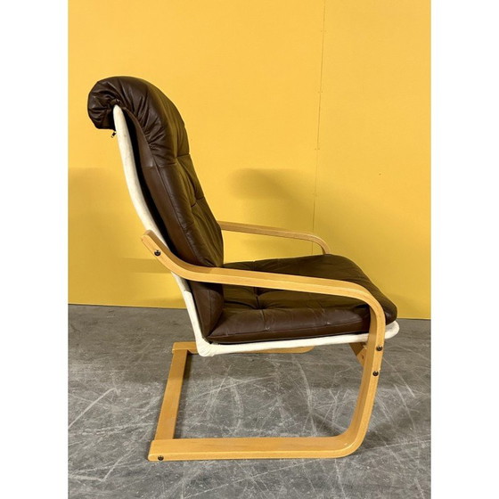 Image 1 of Skandinavischer Vintage-Sessel aus Holz und Leder, 1970er Jahre