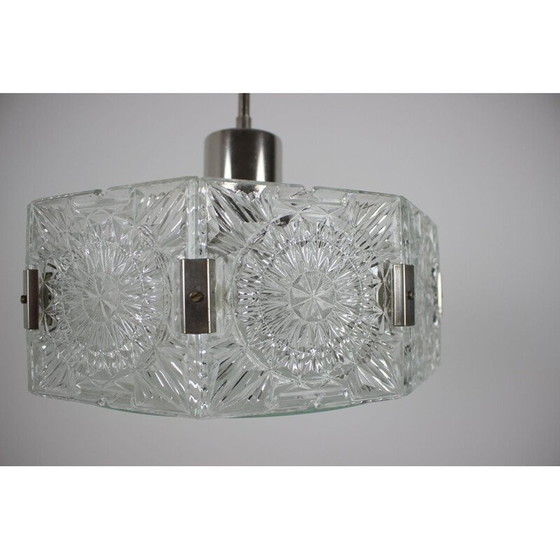 Image 1 of Hängeleuchte aus Metall und Glas von Kamenický Šenov, Tschechoslowakei 1960
