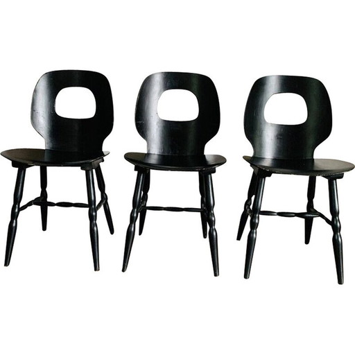 3 Stühle aus massiver, thermogeformter Buche im Vintage-Look von Baumann