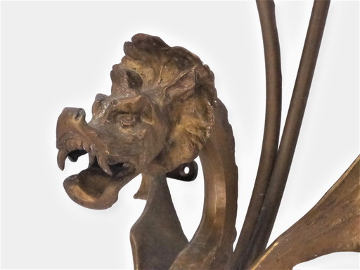 Dragon Wandleuchte aus vergoldeter Bronze 2 Leuchten 1920