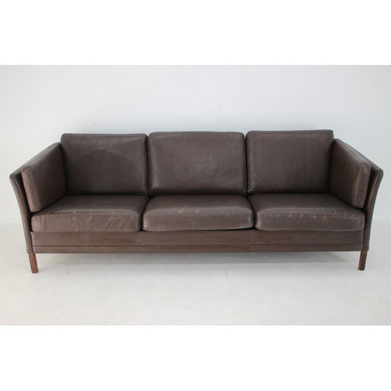 Image 1 of Vintage 3-Sitzer Sofa in braunem Leder, Dänemark 1970