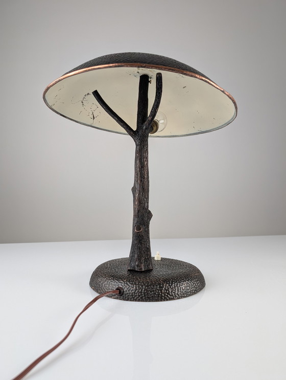 Image 1 of Gehämmerte Kupfer-Skulptur-Lampe in Form eines Baumes, Mid-Century Modern