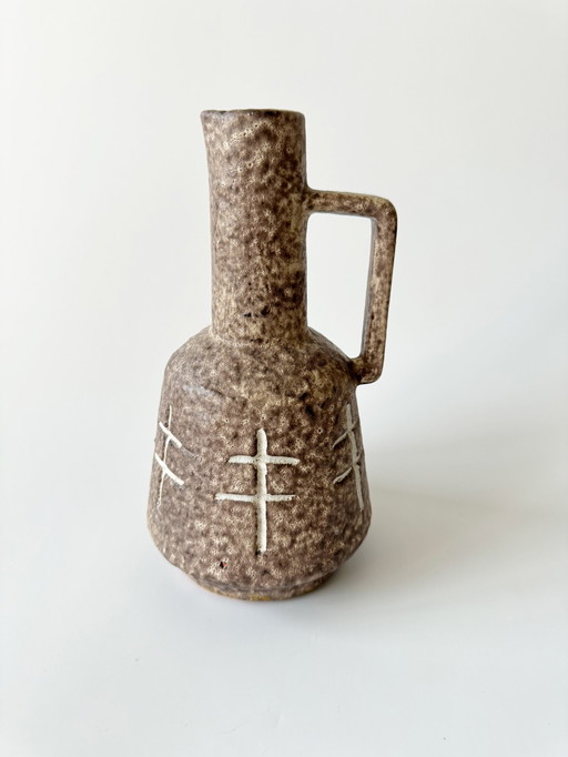 Schlossberg Keramik Krug Mit Henkel, Fat Lava Glasur, Ritzdekor, West Germany, Wgp, Mid Century, 1960Er