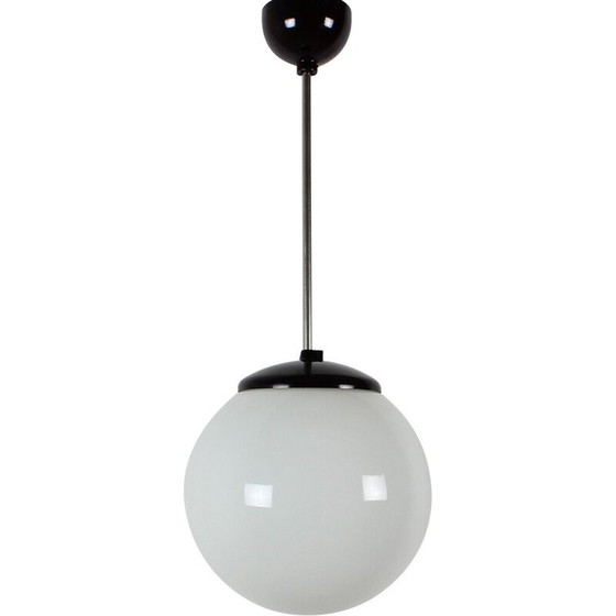 Image 1 of Vintage Pendelleuchte aus Glas, Chrom und Bakelit, Tschechoslowakei 1950er Jahre