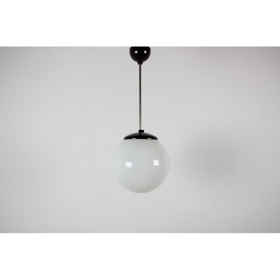 Image 1 of Vintage Pendelleuchte aus Glas, Chrom und Bakelit, Tschechoslowakei 1950er Jahre
