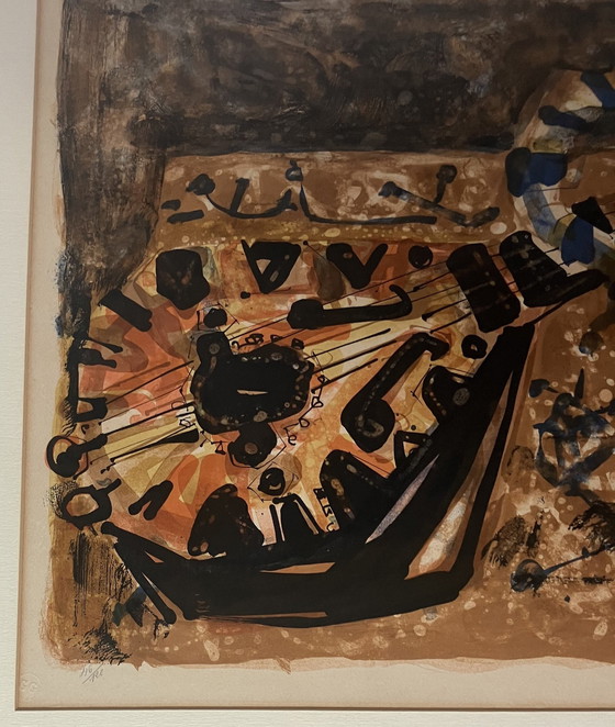 Image 1 of Paul Augustin Aïzpiri - Nature Morte À La Guitare (Farblithographie)