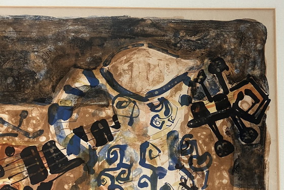 Image 1 of Paul Augustin Aïzpiri - Nature Morte À La Guitare (Farblithographie)