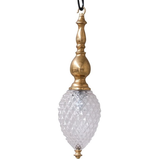 Vintage Pendelleuchte aus Messing und Glas, Frankreich 1960