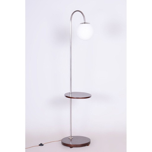 Vintage Bauhaus Stehleuchte aus Chromstahl und Buche, Tschechoslowakei 1930