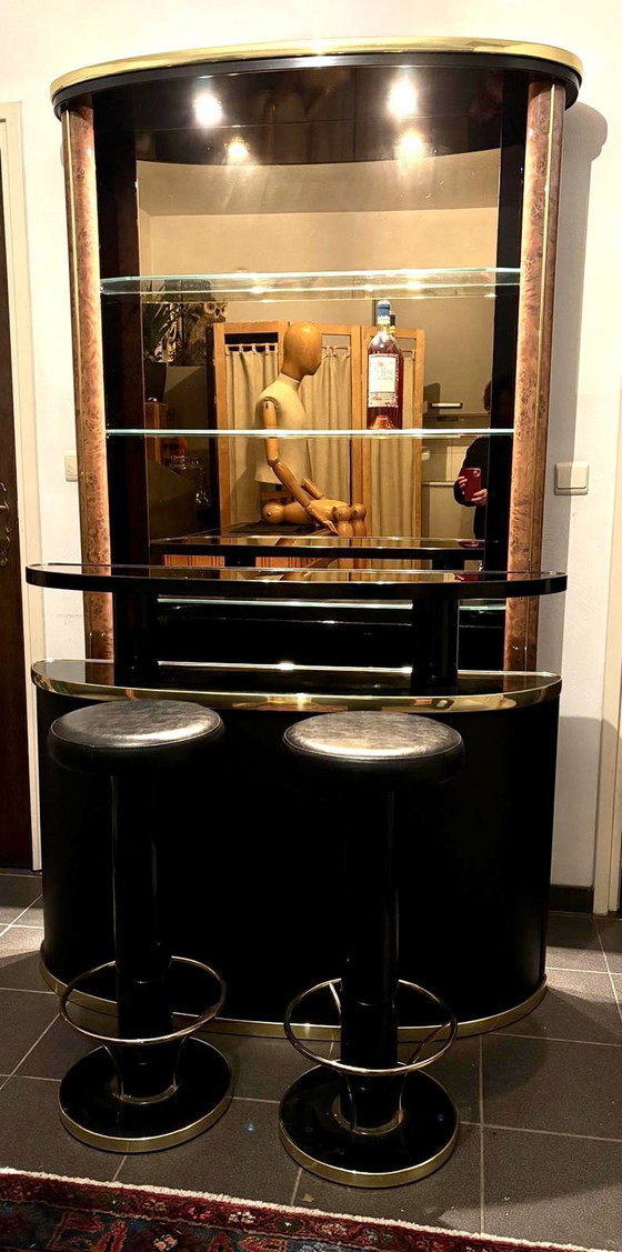 Image 1 of 1970S Hausbar + Schrank Rückwand + 2 X Barhocker