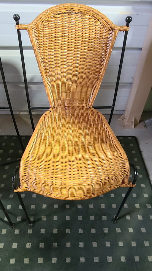 4 Mid Century Stuhl aus Rattan und Stahldraht