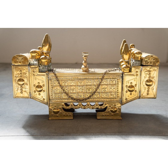 Image 1 of Vintage Schuhputzmaschine aus Messing und Naturholz, Türkiye 1970