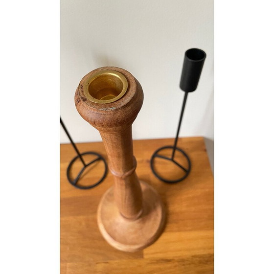 Image 1 of Satz von 3 vintage Teakholz und Stahl Kerzenständer