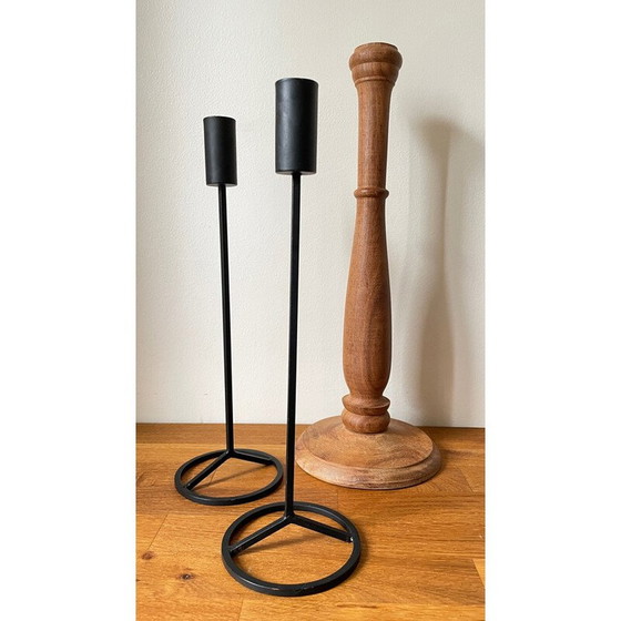 Image 1 of Satz von 3 vintage Teakholz und Stahl Kerzenständer