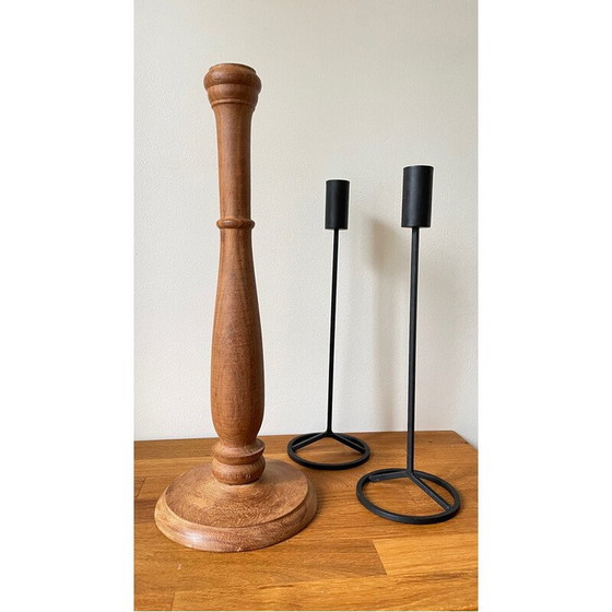 Image 1 of Satz von 3 vintage Teakholz und Stahl Kerzenständer