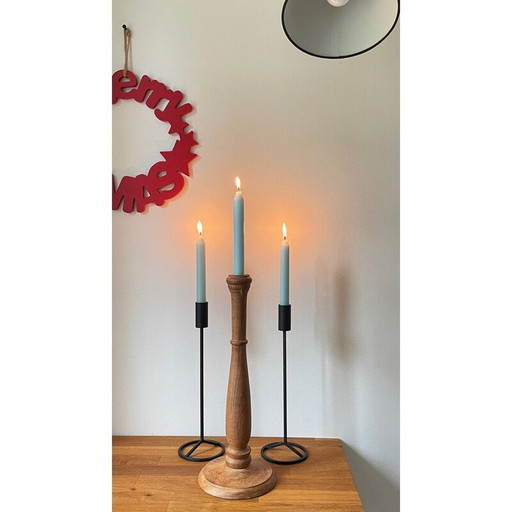 Satz von 3 vintage Teakholz und Stahl Kerzenständer