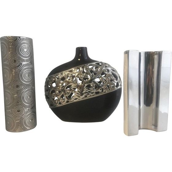 Image 1 of Satz von 3 glasierten Vintage-Keramikvasen, Italien