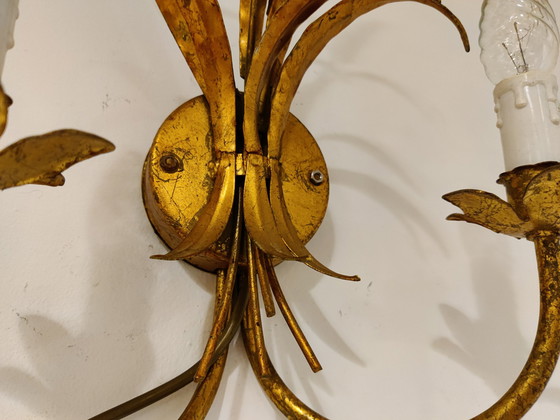 Image 1 of Vintage Wandlampen aus vergoldetem Metall, Weizenbündel, 1960er