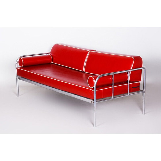 Image 1 of Rotes Ledersofa von Vichr & Co., 1930er Jahre