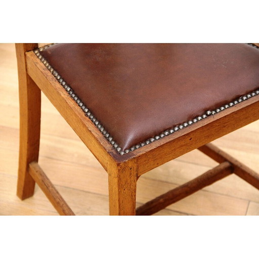 Set aus 6 Vintage-Esszimmerstühlen aus lackiertem Holz und braunem Ledersitz