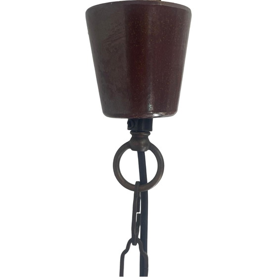 Image 1 of Fat Lava - UFO-förmige Keramik-Hängeampel - Midcentury - Deutschland - BOHO - Rot und Beige