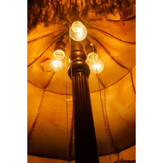 Image 1 of Vintage Jugendstil Stehlampe aus Holz und Stoff, 1910