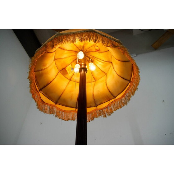 Image 1 of Vintage Jugendstil Stehlampe aus Holz und Stoff, 1910