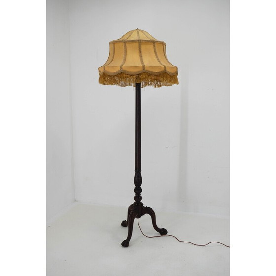 Image 1 of Vintage Jugendstil Stehlampe aus Holz und Stoff, 1910