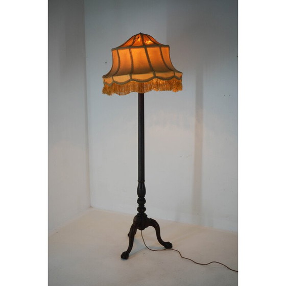 Image 1 of Vintage Jugendstil Stehlampe aus Holz und Stoff, 1910