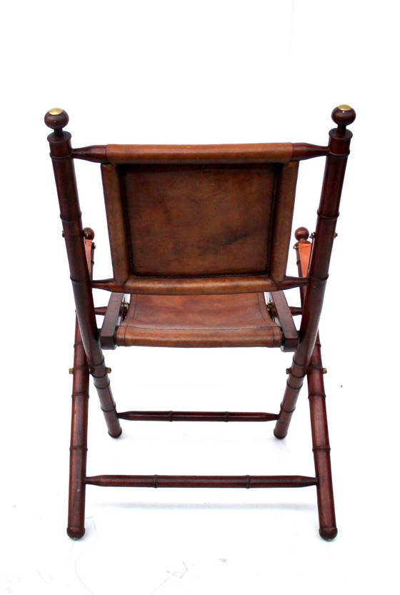 Image 1 of Offiziershocker - Holz- und Lederpolsterung - Militärkampagnenstil