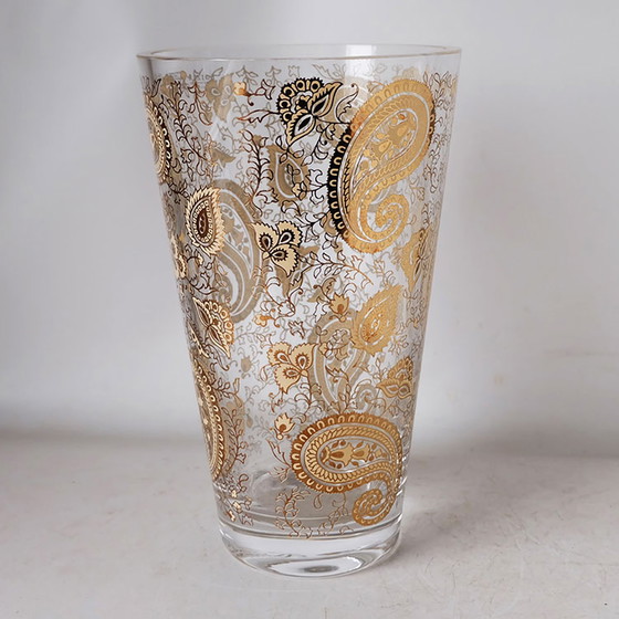 Image 1 of Egizia Italien. Konische Glasvase mit kunstvollem goldfarbenem Dekor.