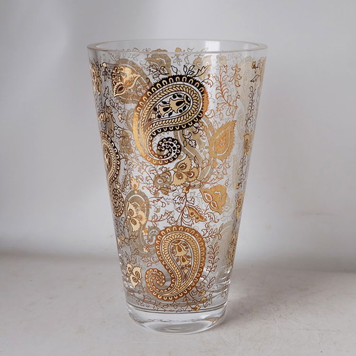 Egizia Italien. Konische Glasvase mit kunstvollem goldfarbenem Dekor.