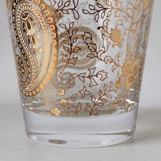 Image 1 of Egizia Italien. Konische Glasvase mit kunstvollem goldfarbenem Dekor.