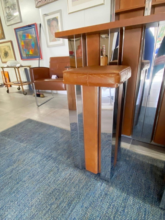 Image 1 of Willy Rizzo Außergewöhnliche und seltene Bar von Willy Rizzo Leder und Edelstahl