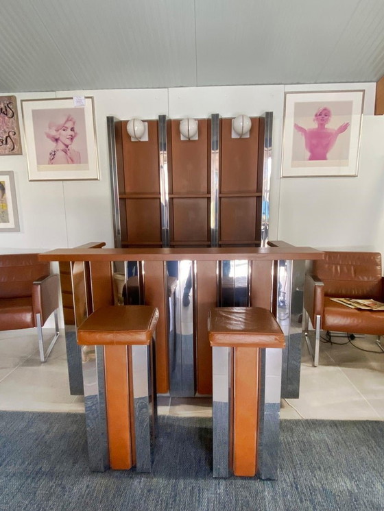 Image 1 of Willy Rizzo Außergewöhnliche und seltene Bar von Willy Rizzo Leder und Edelstahl