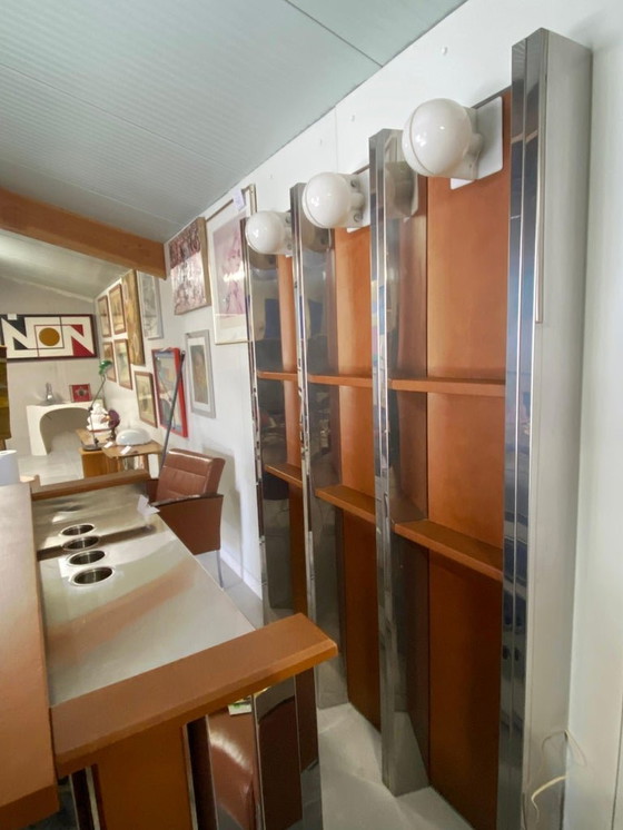 Image 1 of Willy Rizzo Außergewöhnliche und seltene Bar von Willy Rizzo Leder und Edelstahl