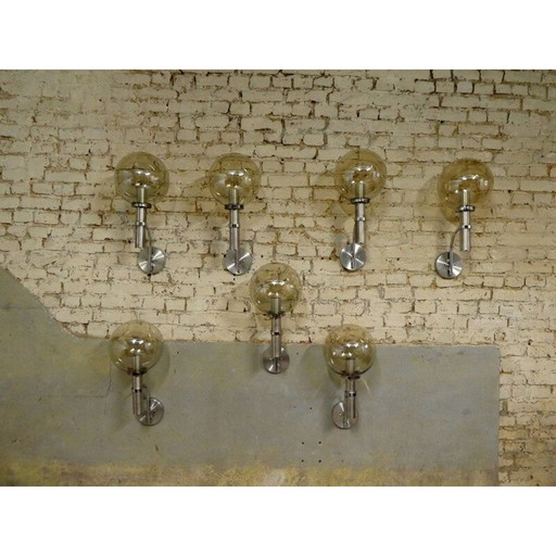 Vintage XL Wandleuchte aus Aluminium und Rauchglas, 1970