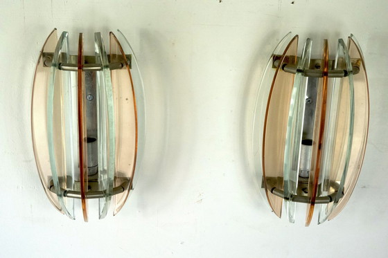 Image 1 of Paar dicke Glas-Leuchter von Veca, Italien, 1960er Jahre